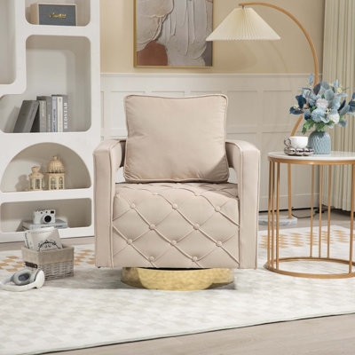Fauteuil d'appoint pivotant - Fauteuil d'appoint moderne avec coussin, fauteuil d'appoint en velours avec bouton capitonné pour le salon, la chambre à coucher, le bureau