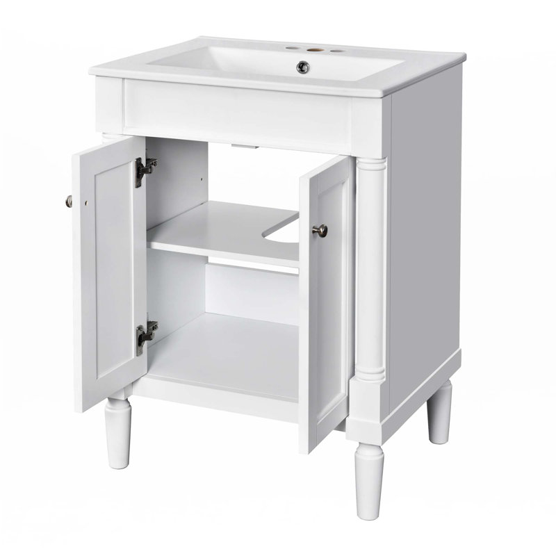 Meuble-lavabo 24 po avec lavabo supérieur, Blanc, Argent argent