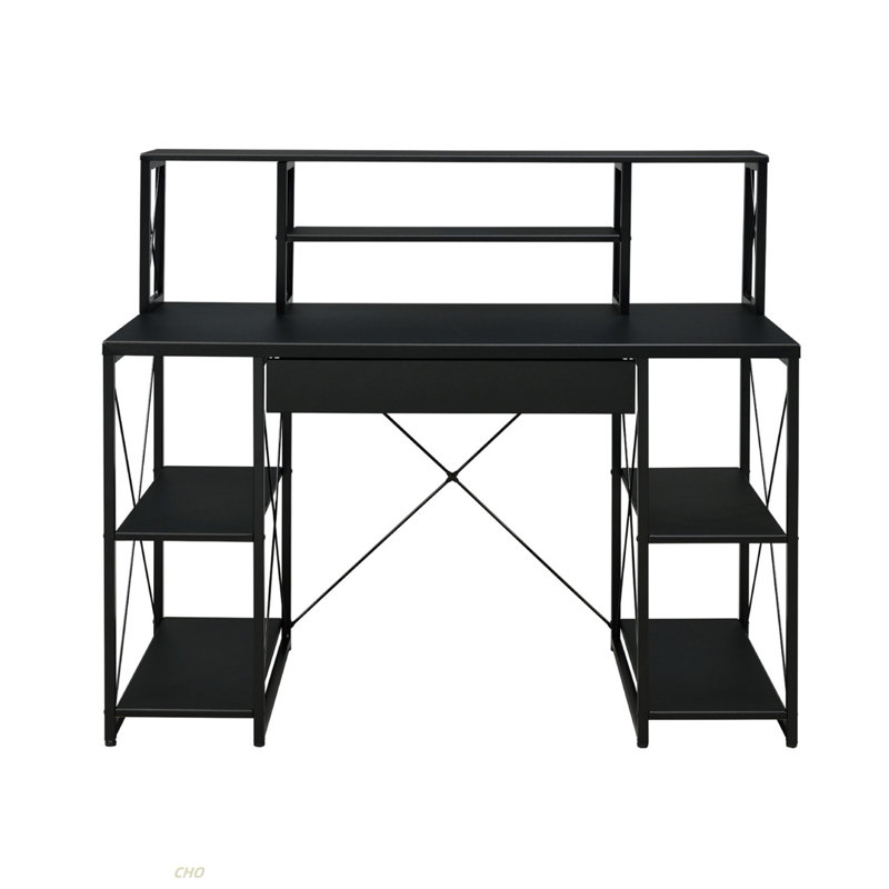 Writing Desk With One Drawer And 8 Open Compartment, Black