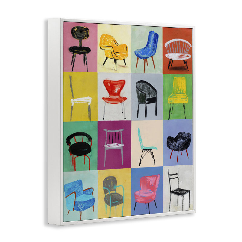 Chaises lumineuses et modernes encadrées par estampe numérique par Lorenzo Collective, Giclée encadrée blanc bord de mer