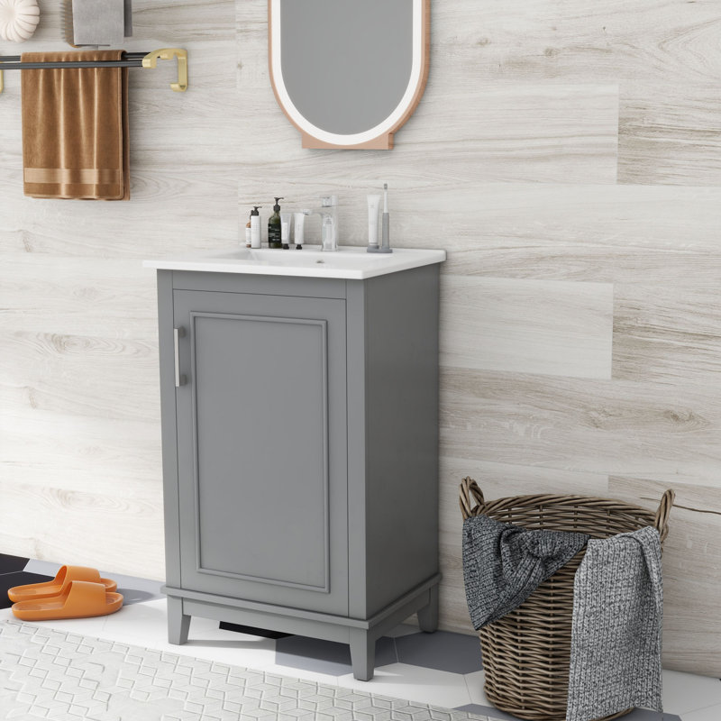Petit meuble-lavabo 20 pouces, Gris, Argent argent