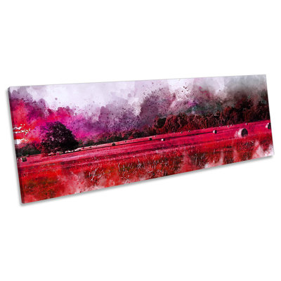 Hay Bales Sunrise Landscape Panoramic - Wrapped Canvas Painting