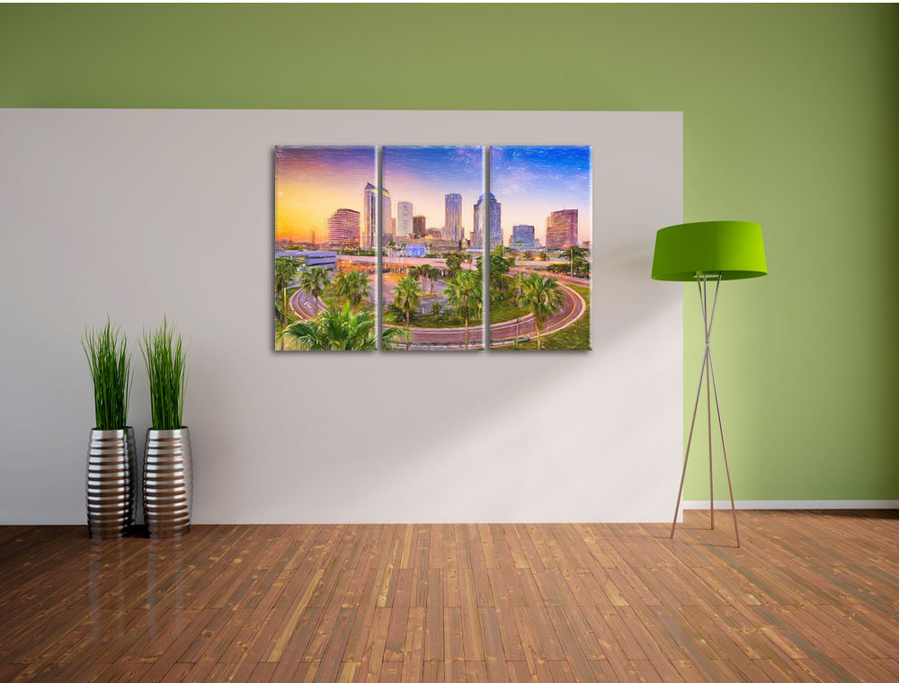 3-tlg. Leinwandbilder-Set „Skyline in den USA“, Grafikdruck