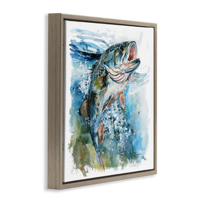  Water Splashing Fish Framed Floater Canvas Wall Art by LSR Design Studio
