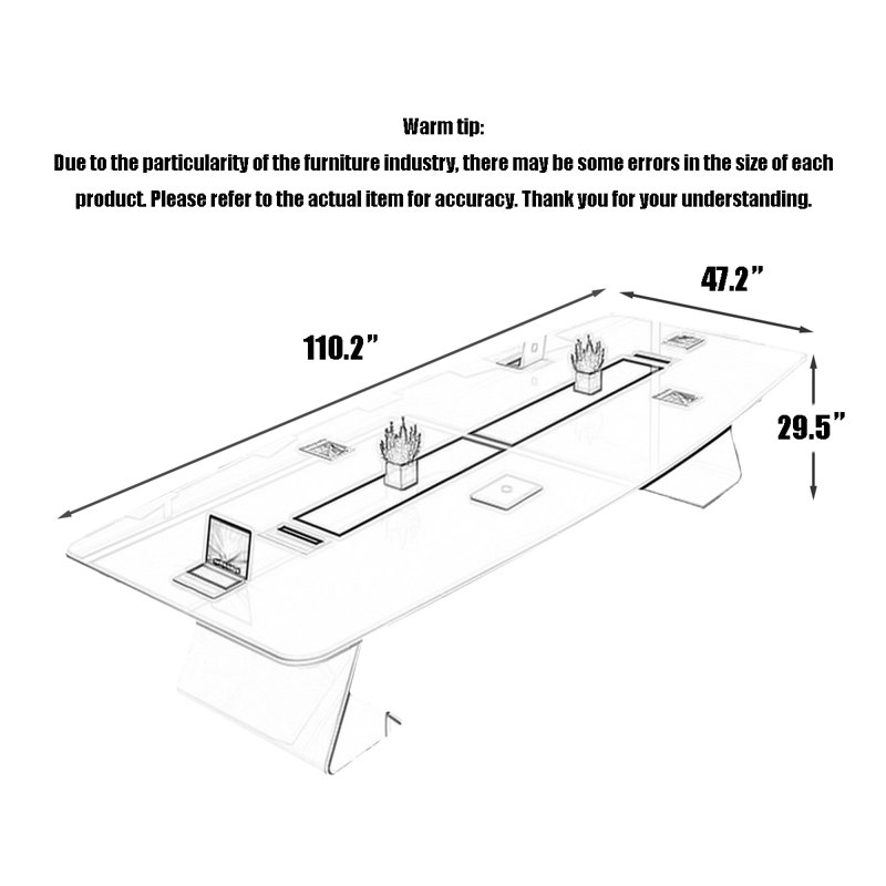 Table de conférence moderne blanc brillant, 29.53" H x 110.24" L x 47.24" W