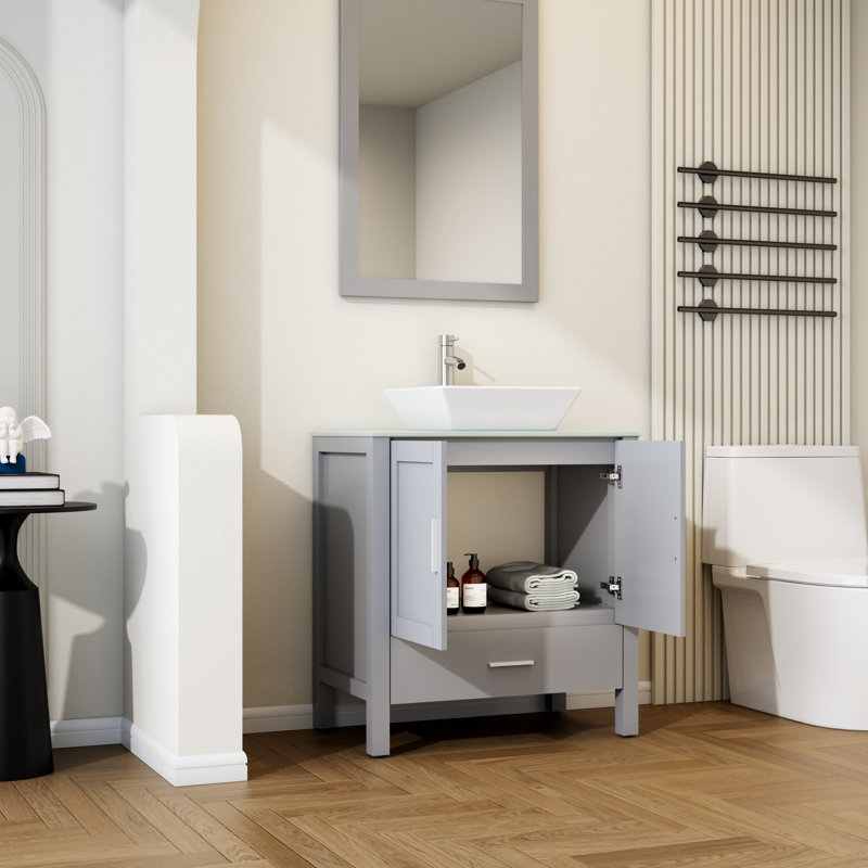 Ensemble de meuble-lavabo simple 30 po avec plateau Mitman, Gris