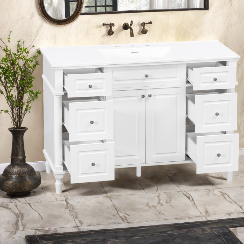 Meuble-lavabo classique noir de 47,8 po (doit inclure le meuble-lavabo et le lavabo) avec rangement, White