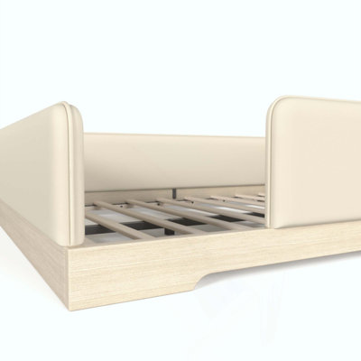Lit rembourré pour enfants, cadre de lit Montessori en similicuir avec garde-corps amovibles, lit plateforme à profil bas pour garçons filles