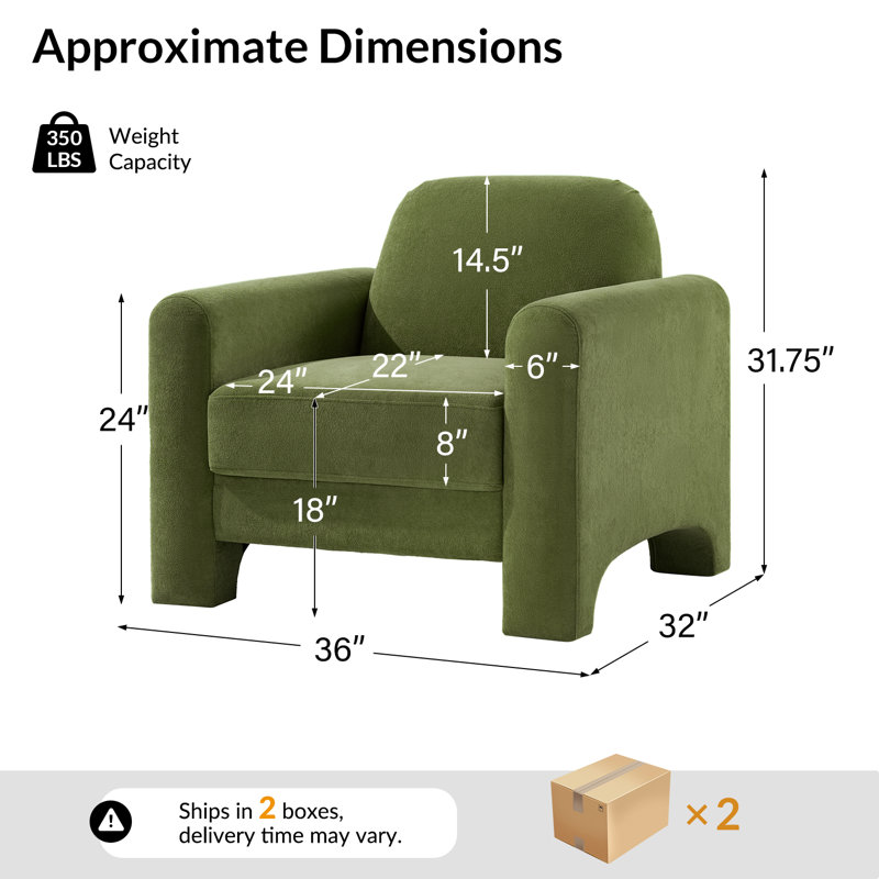Fauteuil incurvé moderne en chenille 36 po Werts, Olive