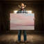 Toile de paysage abstrait, art mural nuage pastel - impression de peinture ciel rosé, décor de chambre à coucher romantique doux, signe de chambre de bébé coloré-1991690703
