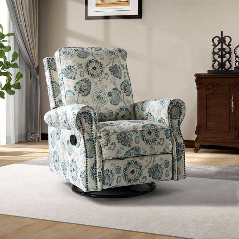 Antasia 34'' W Rocking Swivel Nursery Recliner, Medallion Floral Velvet