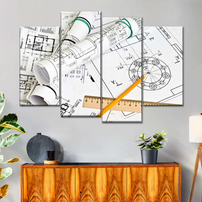 Dessins du mécanicien - 4 pièces d'une image tendue sur toile tendue