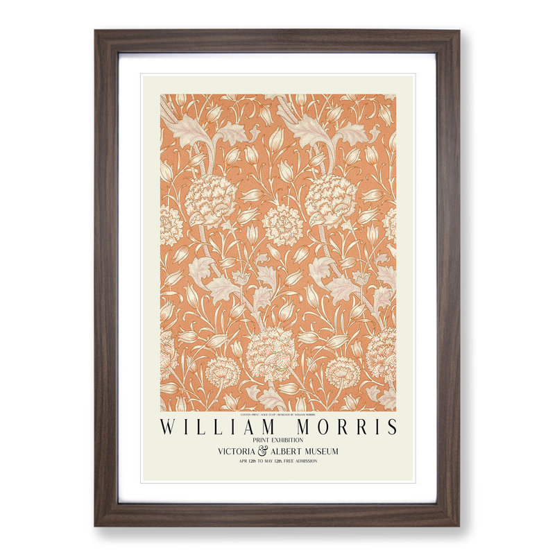 Wild Tulip with Border by William Morris - Picture Frame Painting, 36cm H x 27cm W x 2cm D, Walnut Framed