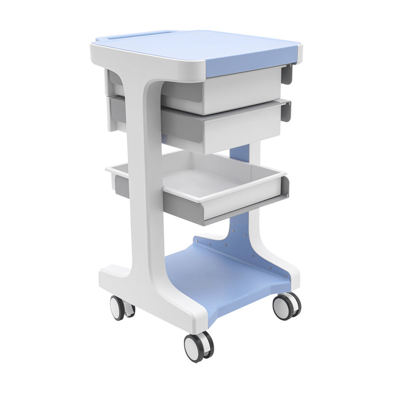 3-Tier Professional Utility Cart Mobile With 2 Drawers Storage Mobile Cart, Blue/White