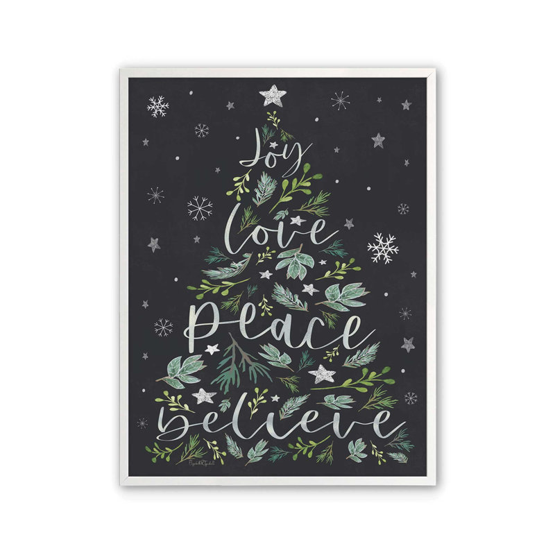 «Joy Christmas Trees» par Elizabeth Tyndall, reproduction d'art, L 18 po x H 24 po, Impression encadrée, Blanc