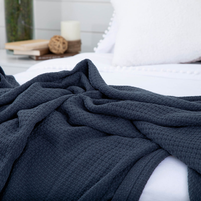 Jeté et jetés 100% coton de la collection Ashmore Southshore Fine Linens, L 66 po x L 90 po, Marine