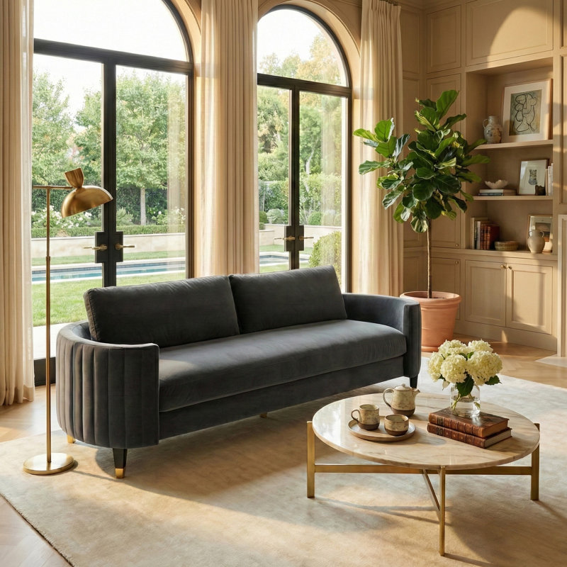 Winford 91.3'' Velvet Sofa, Giotto Gray Velvet