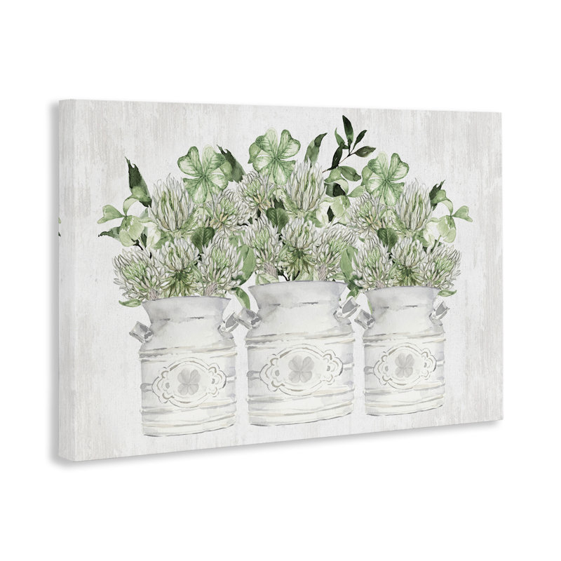 «Spring Pots Clovers», art mural sur toile, H 45 po x l 30 po