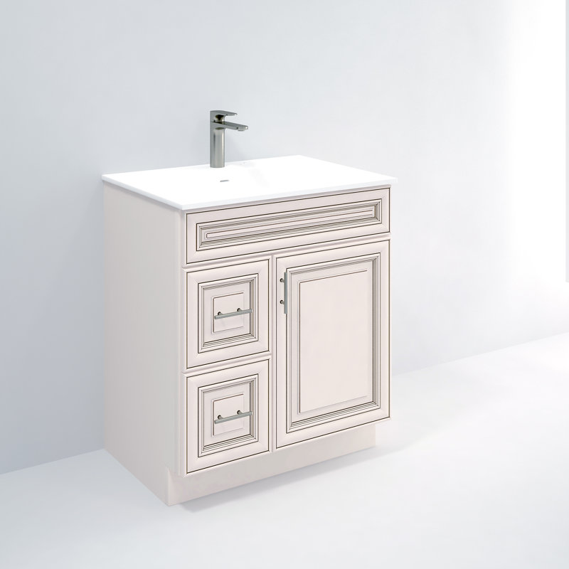 Armoire de meuble-lavabo 30 po avec tiroirs en blanc antique