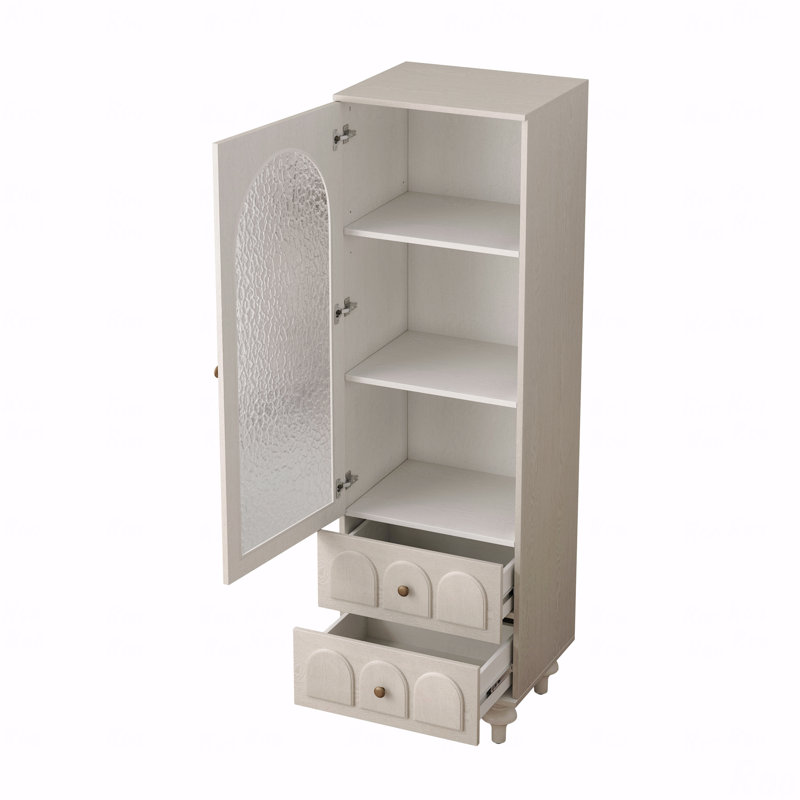 Armoire de rangement, porte en verre de 99 po, porte en verre de 62,99 po de hauteur, deux tiroirs et une tablette réglable