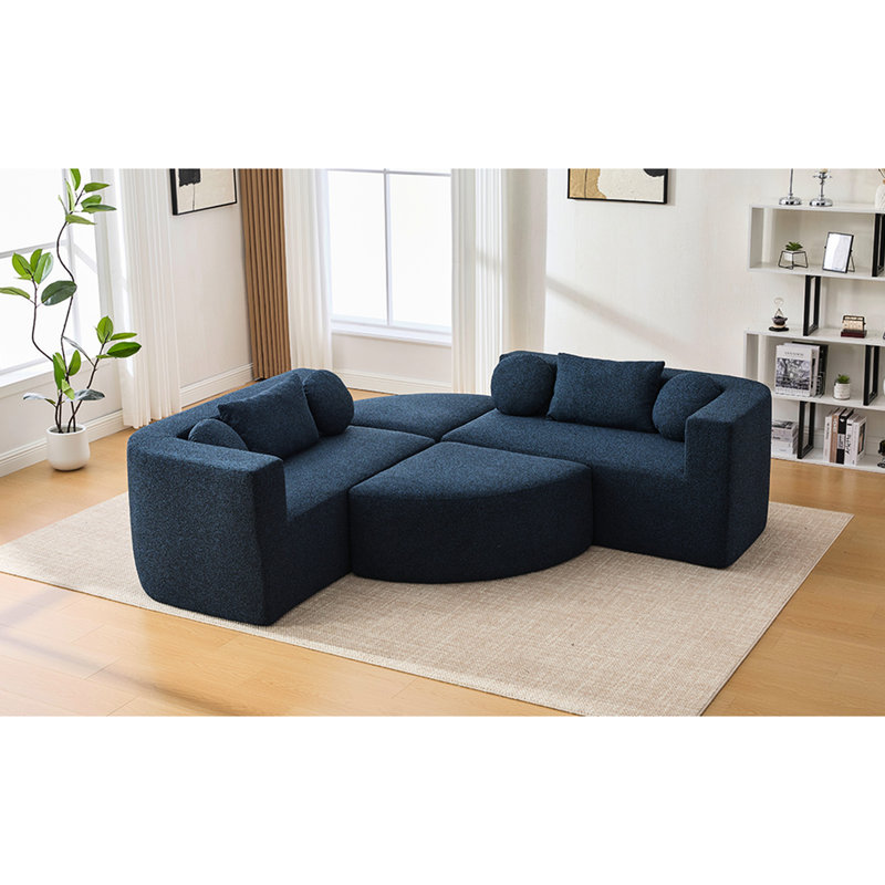 114,9 po bleu désossé avec - fonctionnalité combinée, repose-pieds aux extrémités arrondies, profondeur d'assise de 24,4 po, mousse haute densité et conception à surface souple, sièges profonds, coussins de soutien lombaires à ressorts ensachés