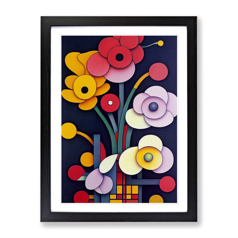Abstract Flowers No.3 - Single Picture Frame Print, Black, 64cm H x 46cm W x 2cm D