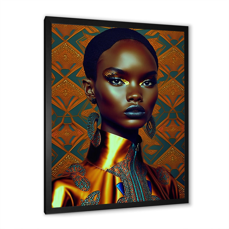«Exquiste African Woman Design II», reproduction sur toile, H 44 po x l 34 po x P 1,5 po, Cadre photo noir