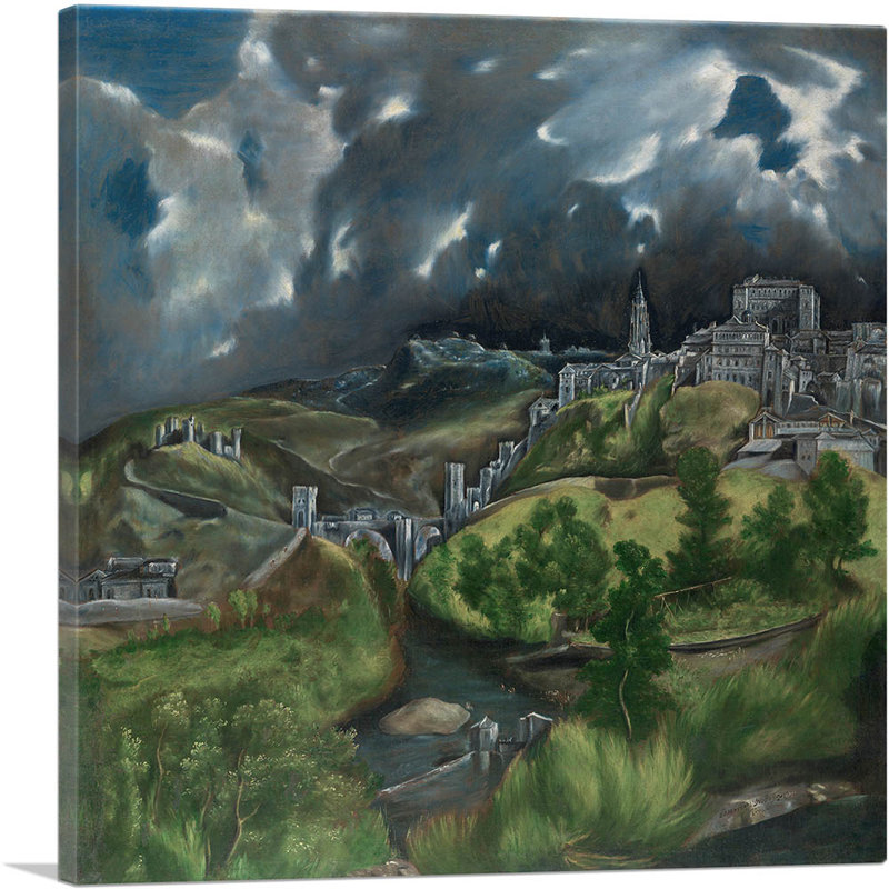 «View of Toledo 1599» par El Greco, reproduction d'art sur toile tendue, H 36 po x l 36 po x P 1,5 po