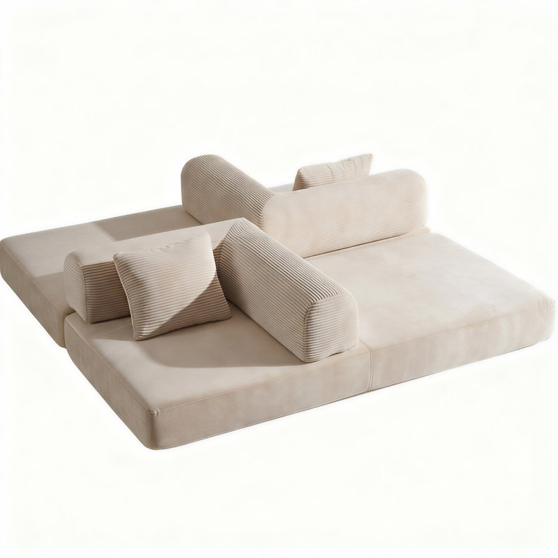 Canapé à compression, canapé-lit convertible au sol avec accoudoirs avec dossier coussiné, canapé-lit futon confortable, canapé modulaire sans causeuse, tissu en velours côtelé, pour le salon, la chambre à coucher