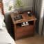 Table de chevet 2 tiroirs en bois massif avec rangement et tablette ouverte, 2 prises de courant intégrées, 1 port USB et 1 port de type C-1282547216