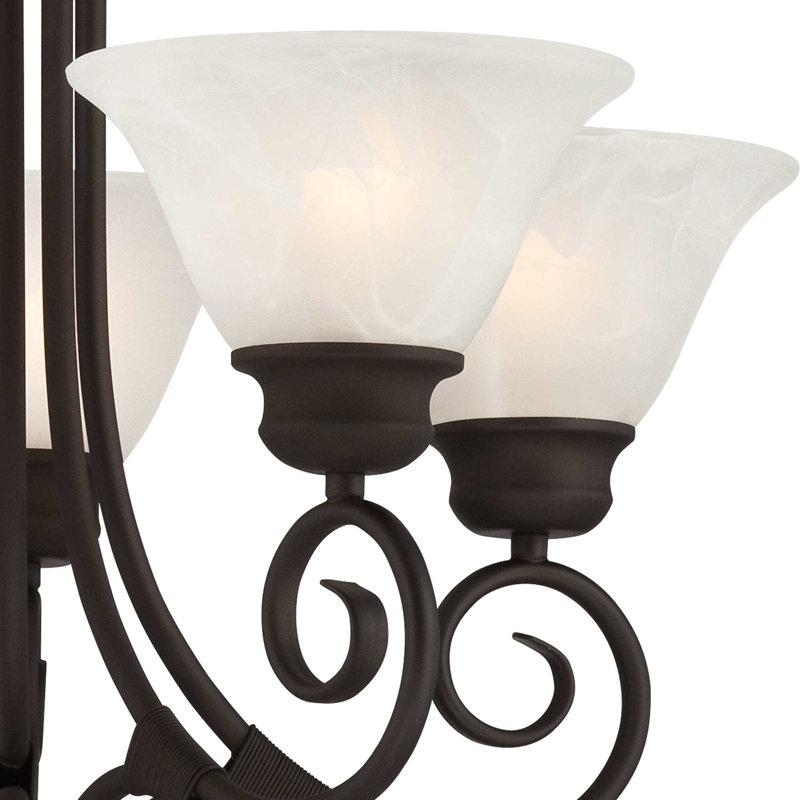  Sawyers 5-Light Classic/Traditional Indoor Antique Bronze Hanging Chandelier with Alabaster Glass Bell Shades