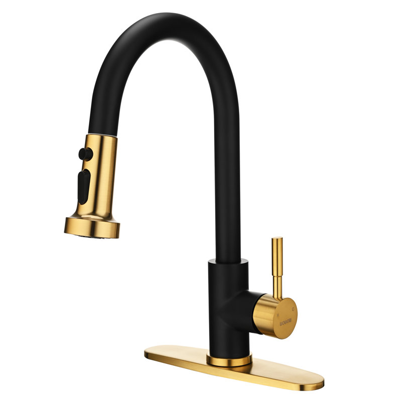Pull Down Single Handle Kitchen Faucet with 3-Modes Advanced Spray, Gold/Matte Black