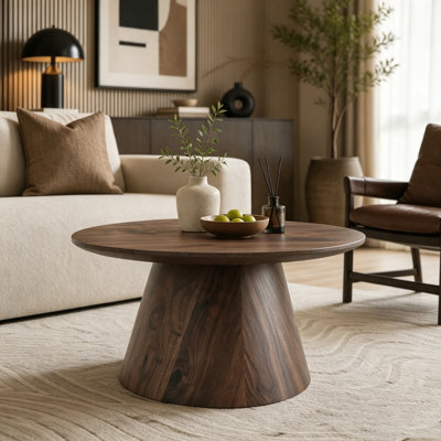 Walnut Wood Grain Round Coffee Table - 23.6 Inches