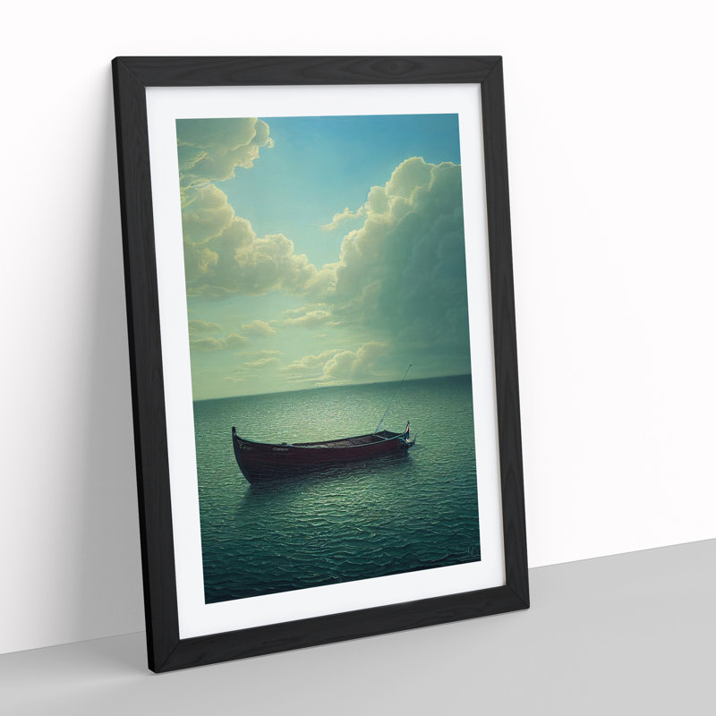 Boat Under The Clouds - Print, Black, 64cm H x 46cm W x 2cm D, Black Framed
