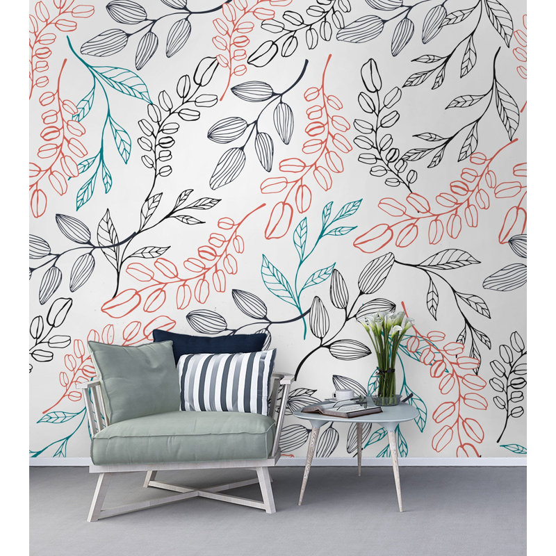 Papier peint amovible avec branches et plantes, L 9 po x l 15 po