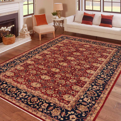 Tapis oriental rouge / noir / beige en laine noué à la main 9 pi 2 po x 11 pi 8 po Osyris