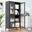 Armoire d'appoint en métal noir à 4 tablettes avec revêtement pour le salon