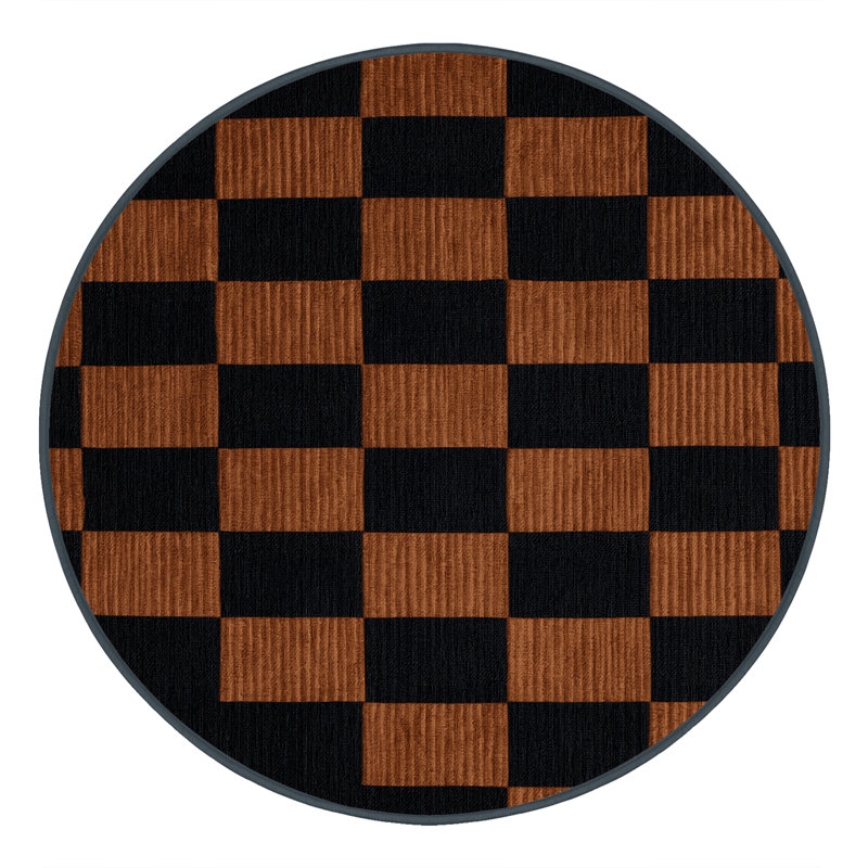 Tapis gris à carreaux lavable à la machine, Rond 6 pi