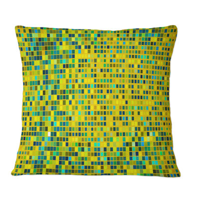 Coussin décoratif bleu clair à motif de cubes jaunes