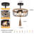 Rustic Industrial Semi-Flush Mount Ceiling Light - 11.8 Inch Black Iron Drum with Handwoven Hemp Rope