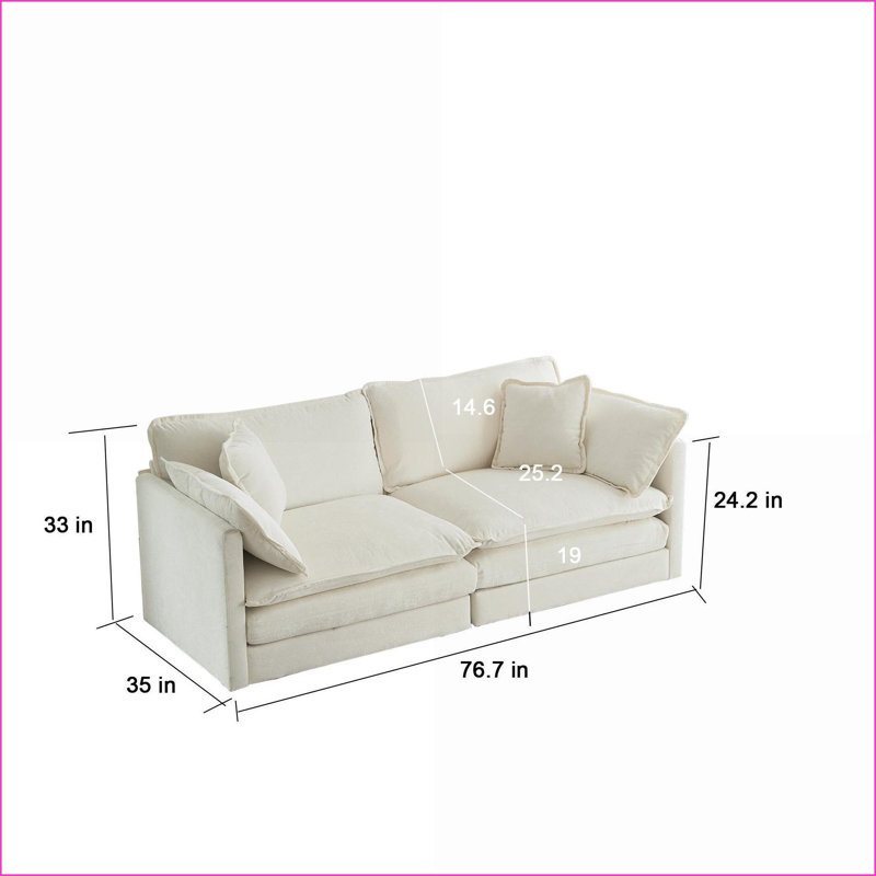 Canapé modulaire, canapé en L 2 places avec repose-pieds pour petits espaces, chenille blanc neige | Blanc | Chenille