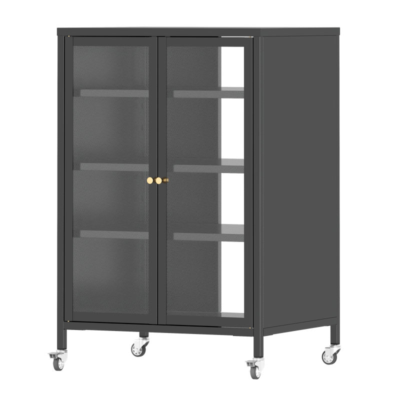 Armoire de rangement multimédia haute 35,8 po avec roulettes, meuble télé stéréo AV avec 4 tablettes et porte réglables en verre, structure en acier robuste pour le salon, assemblage facile