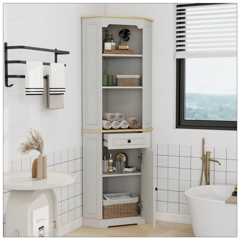 Grande armoire d'angle avec 1 porte, 1 tiroir et une tablette réglable pour un rangement polyvalent et une efficacité d'espace dans n'importe quelle pièce