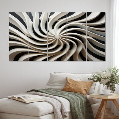 «Black White Opt Art in I», reproduction de toile tendue 5 pièces