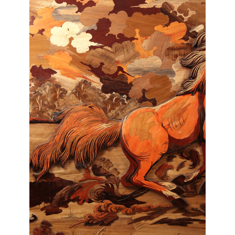 Grande paire de 72 chevaux 72 "| Panneau 3D en bois de rose avec incrustations