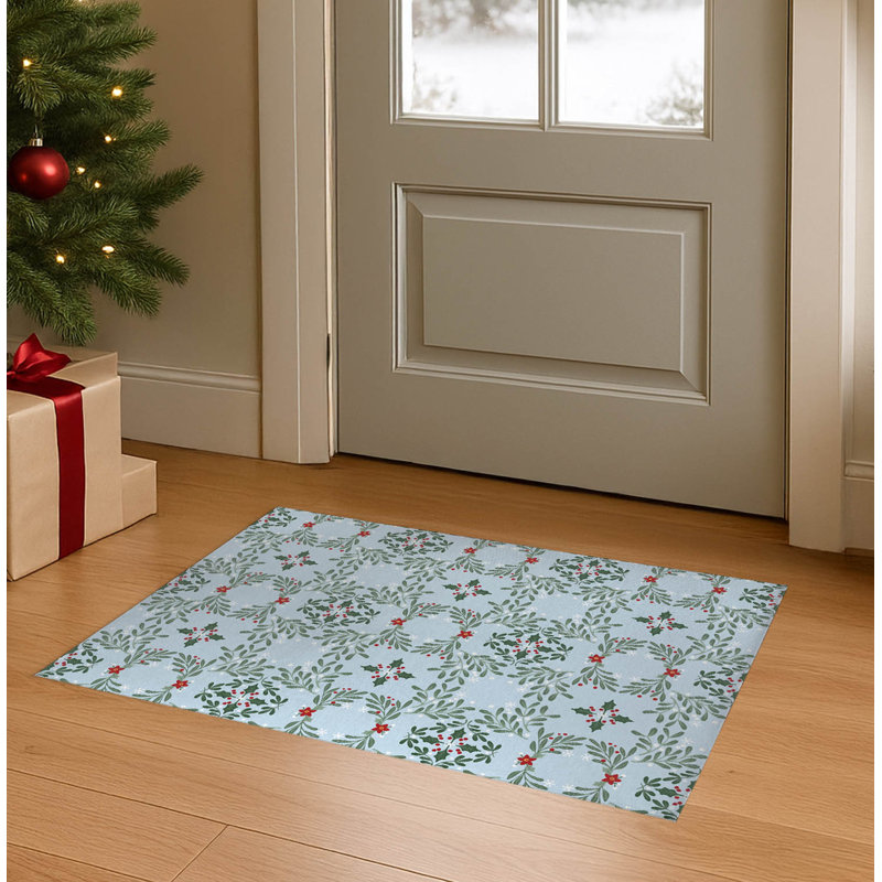 Paillasson Winter Mistletoe, Argent / bleu, L 36 po x L 60 po