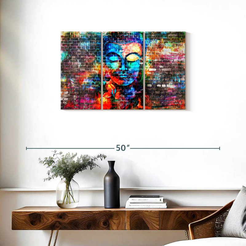 Bouddha en brique sur toile, ensemble de 3 pièces, H 33 po x l 20 po x P 1,25 po