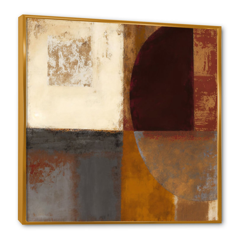Chocolat brun élémentaire V - art abstrait sur toile, H 30 po x l 30 po x P 1 po, Cadre flottant doré