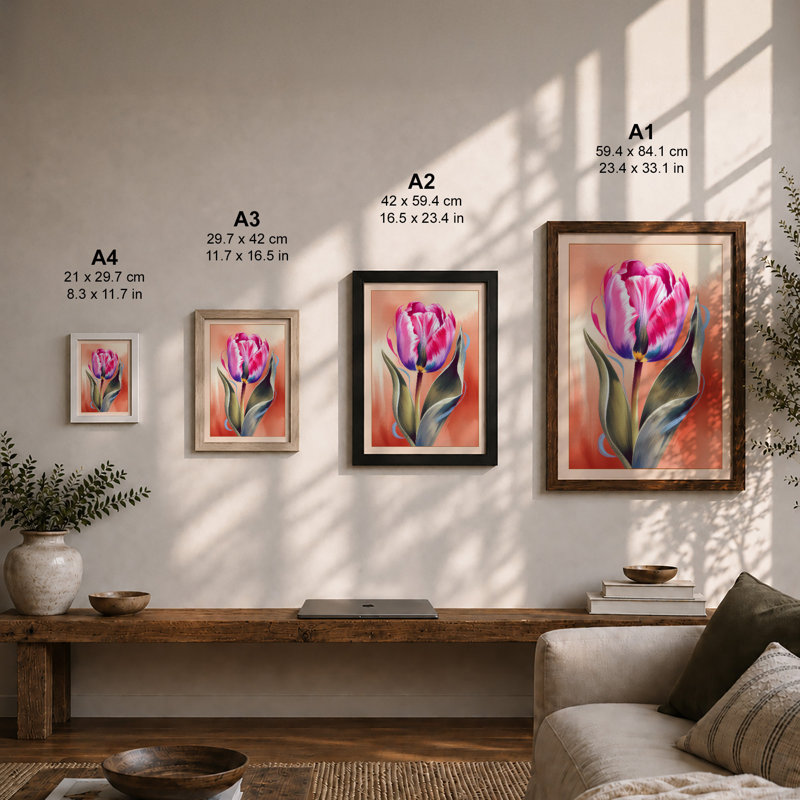 Magenta Tulip Botanical - Print, Unframed, A4 - 29.7 x 21.0 cm