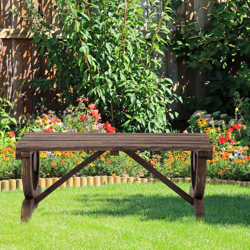 Siège de patio brun rustique pour 2 personnes, banc de jardin extérieur en bois, capacité de 550 lb, meuble de jardin 2 roues,